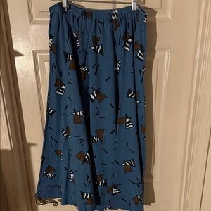 French Vanilla Vintage Blue Geometric Skirt with Elastic Waist